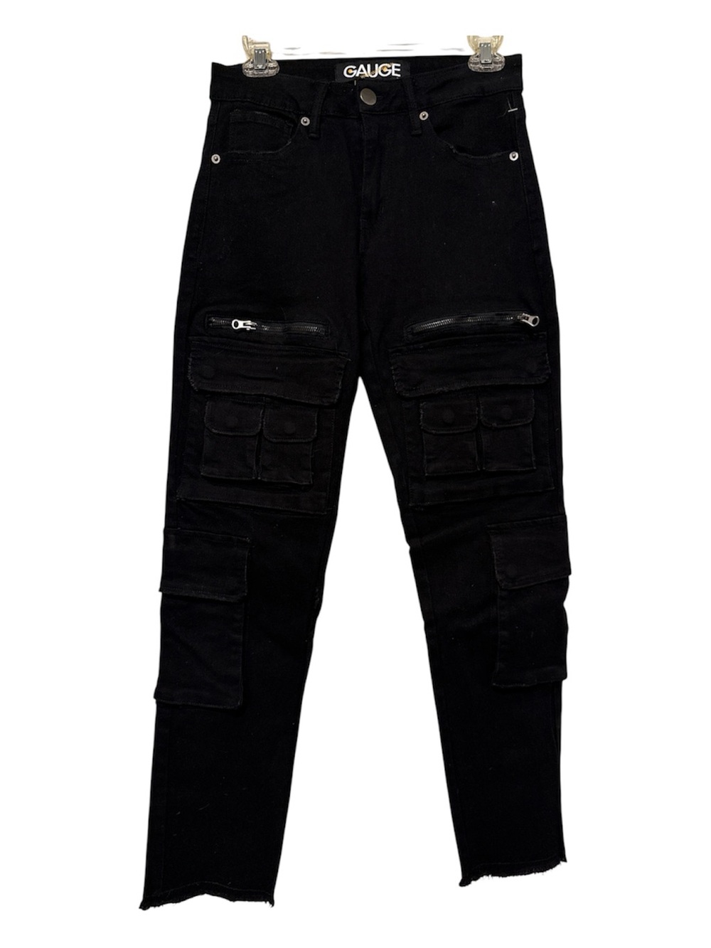 GAUGE Men’s Black Cargo Moto Jeans 26x30 Multi Pocket Zipper NWOT